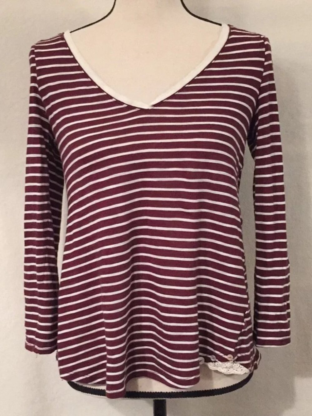 Meadow Rue Anthropologie burgundy cream striped lace back Cassia top